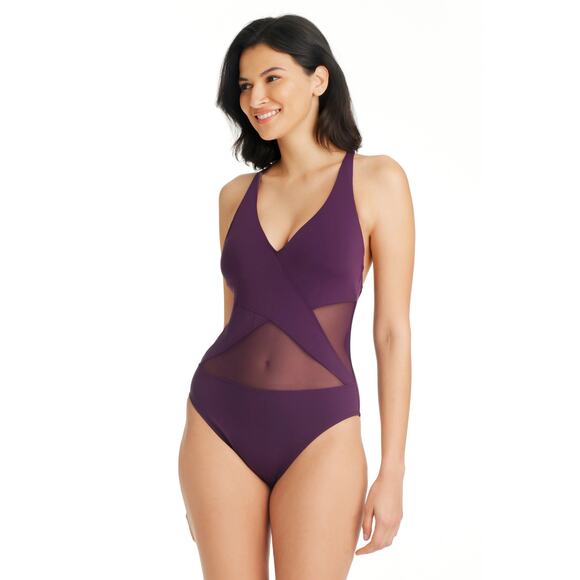 BLEU ROD BEATTIE Swimsuit Size 8 NWT One Piece Don't Mesh With Me Surplice Swim - Picture 1 of 15